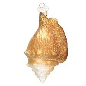 Old World Christmas Golden Seashell Blown Glass Ornament Ivory Beach House NEW